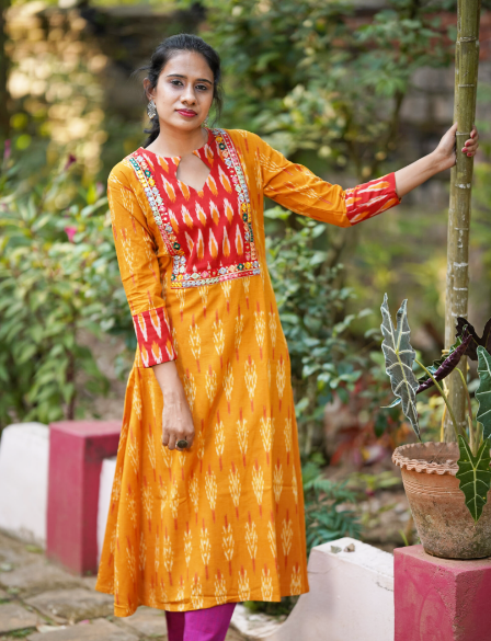 Cotton ikat kurtis discount