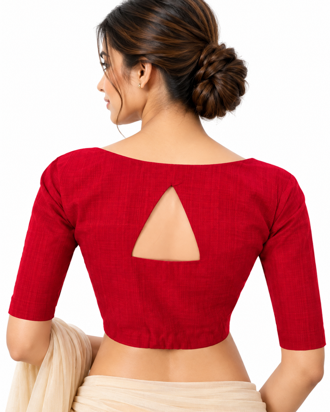 Semi Raw Silk Sweetheart neck Blouse with Triangular cut in the back & Lining, Majentha, BS1127A