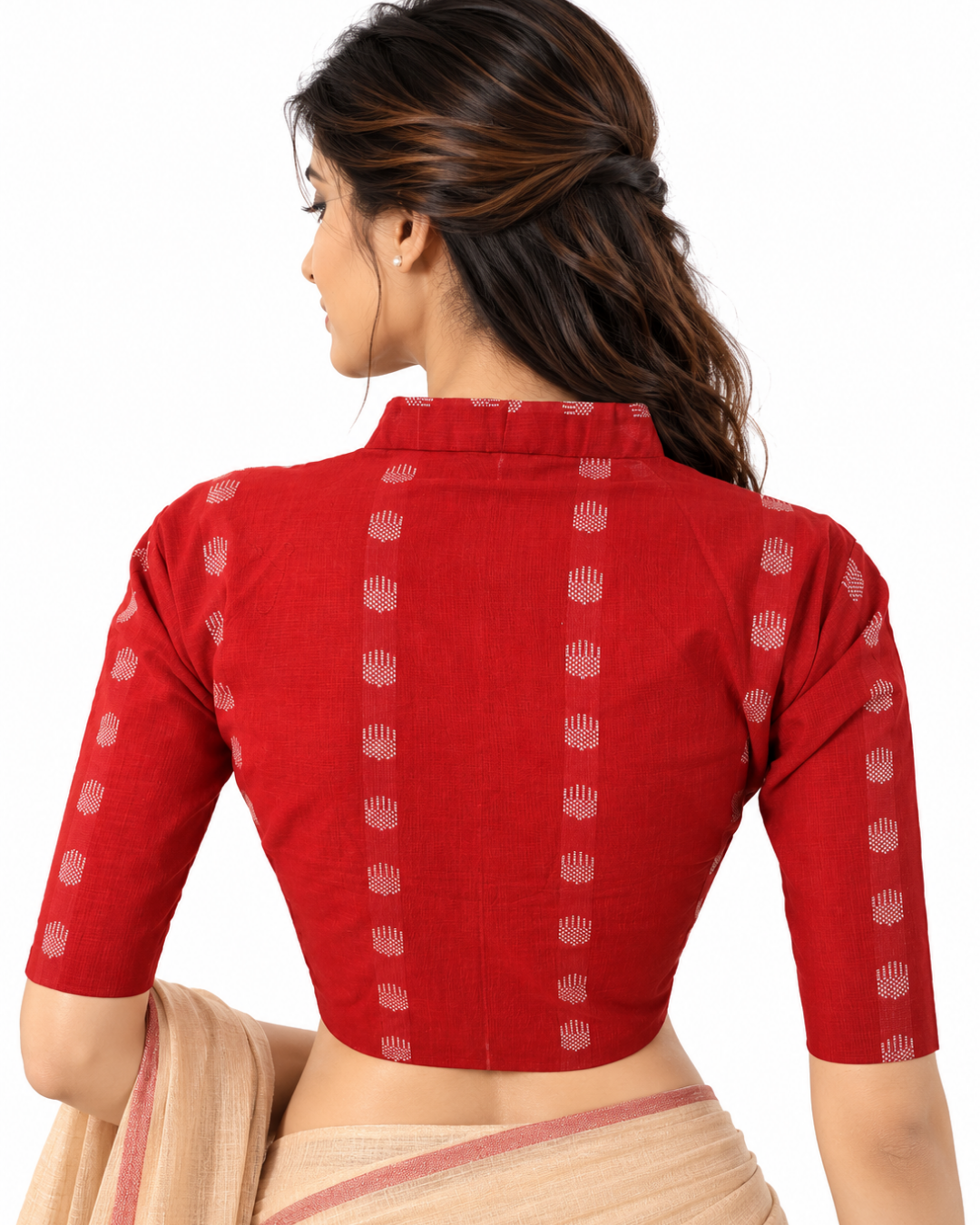 Jacquard Cotton High neck Blouse with lining , Rust , BH1289