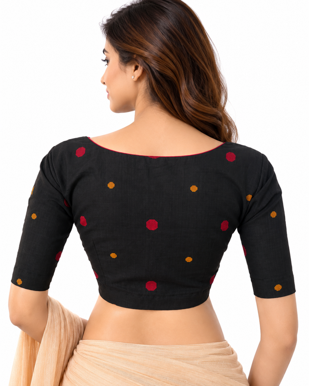 Jacquard Cotton Sweetheart neck Blouse with Lining, Black, BH1263