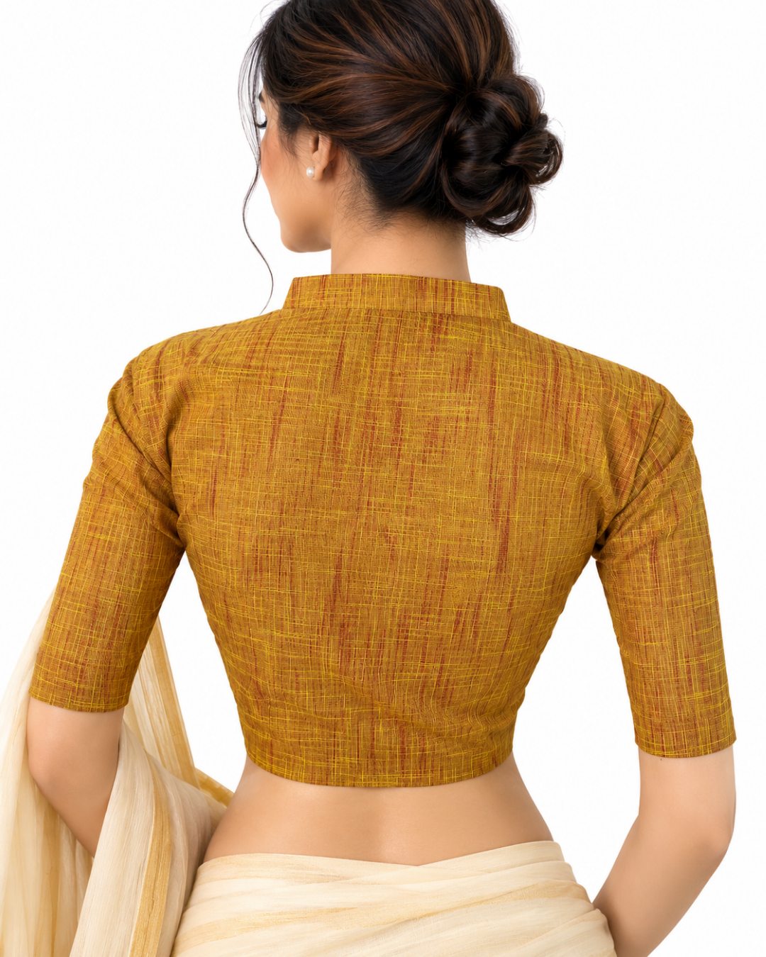 Slub Cotton V Collar Blouse ,Yellow , BH1313