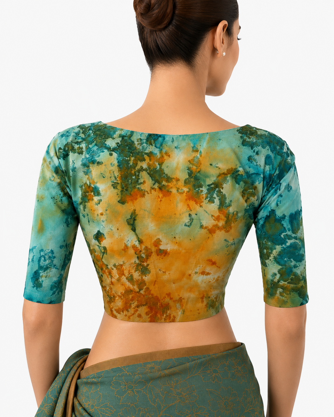 Bathik Cotton Round neck Blouse, Multicolor, BP1203