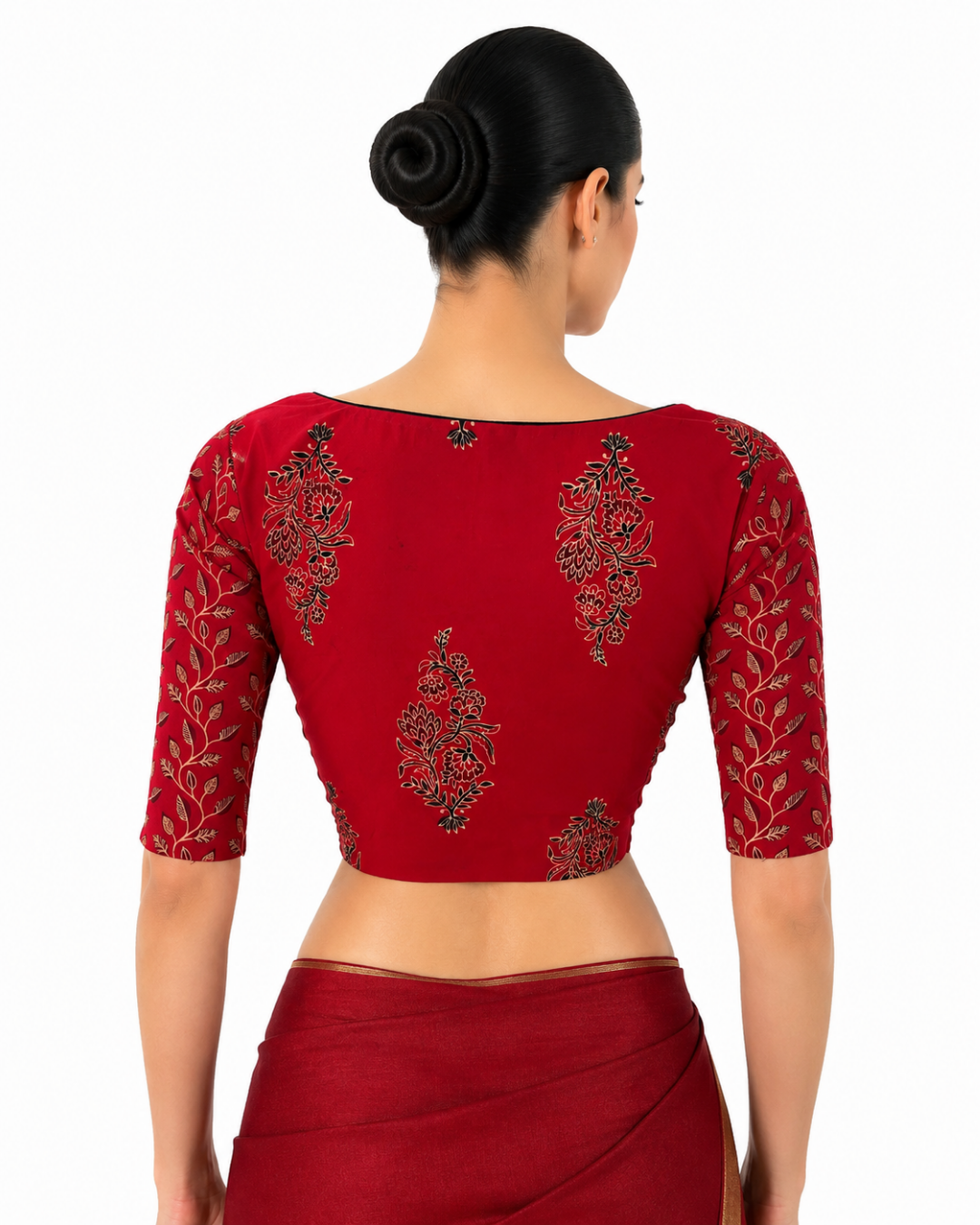 Soft Cotton Hand Block Printed Blouse with Sweetheart Neck , Majentha, BP1214