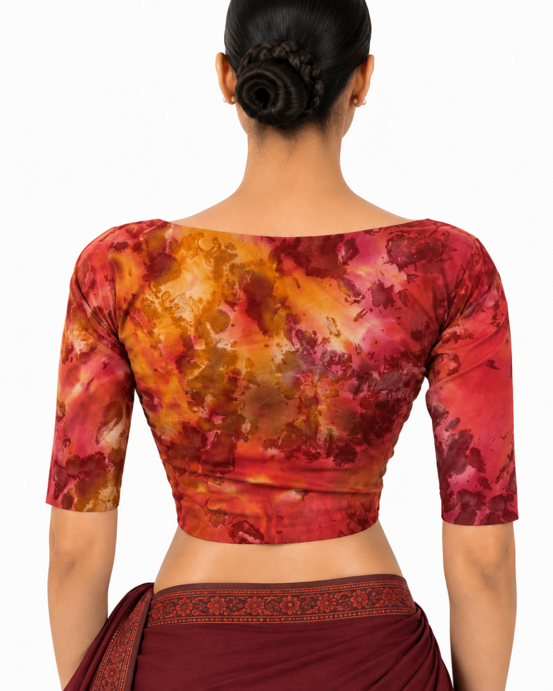 Bathik Cotton V neck Blouse, Multicolor, BP1205