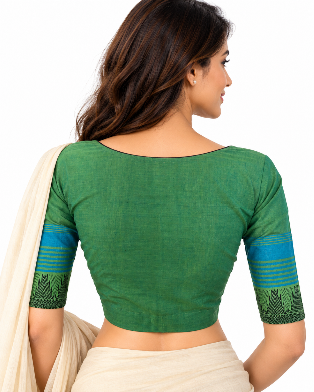 Mangalgiri Cotton Square neck Blouse with Woven Thread Border & Lining, Pista Green, BH1244