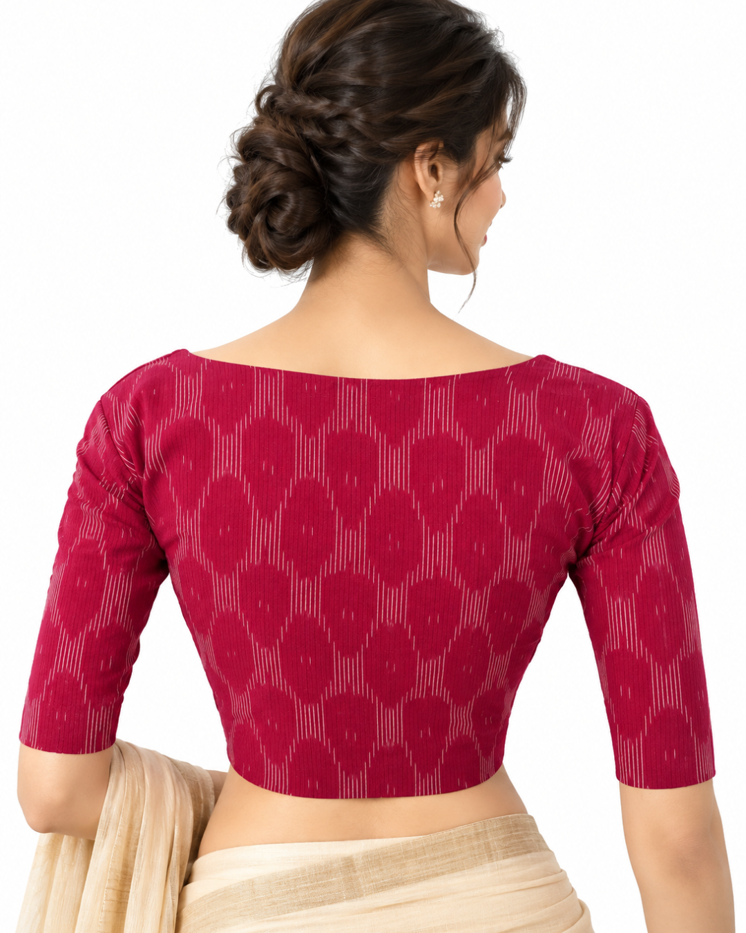Ikat Cotton Sweetheart neck Blouse, Pink, BI1172