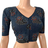 Ajrakh Cotton  V neck Blouse,   Indigo blue,  BA1139 Ajrakh Cotton  V neck Blouse,   Indigo blue,  BA1139