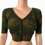 Ajrakh Cotton  V neck Blouse,   Bottle Green,  BA1140 Ajrakh Cotton  V neck Blouse,   Bottle Green,  BA1140
