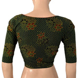 Ajrakh Cotton  V neck Blouse,   Bottle Green,  BA1140 Ajrakh Cotton  V neck Blouse,   Bottle Green,  BA1140
