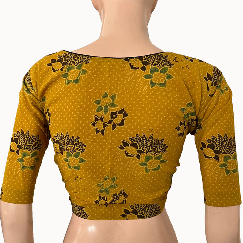 Ajrakh Cotton V neck Blouse, Mustard, BA1145