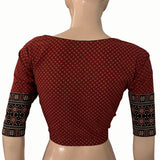 Ajrakh Cotton  Sweetheart neck Blouse,   Maroon,  BA1156 Ajrakh Cotton  Sweetheart neck Blouse,   Maroon,  BA1156