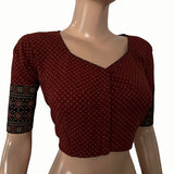 Ajrakh Cotton  Sweetheart neck Blouse,   Maroon,  BA1156 Ajrakh Cotton  Sweetheart neck Blouse,   Maroon,  BA1156