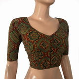 Ajrakh Cotton Sweetheart neck Blouse, Rust- Green ,  BA1169 Ajrakh Cotton Sweetheart neck Blouse, Rust- Green ,  BA1169
