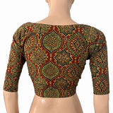 Ajrakh Cotton Sweetheart neck Blouse, Rust- Green ,  BA1169 Ajrakh Cotton Sweetheart neck Blouse, Rust- Green ,  BA1169
