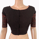 Ajrakh Cotton Boat  Neck Blouse with Back Keyhole , Black ,BA1173 Ajrakh Cotton Boat  Neck Blouse with Back Keyhole , Black ,BA1173
