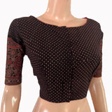Ajrakh Cotton Boat  Neck Blouse with Back Keyhole , Black ,BA1173 Ajrakh Cotton Boat  Neck Blouse with Back Keyhole , Black ,BA1173