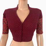 Ajrakh Cotton High Neck Blouse , Purple - Maroon ,BA1174 Ajrakh Cotton High Neck Blouse , Purple - Maroon ,BA1174