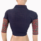 Ajrakh Cotton High Neck Blouse , Navy Blue ,BA1175 Ajrakh Cotton High Neck Blouse , Navy Blue ,BA1175
