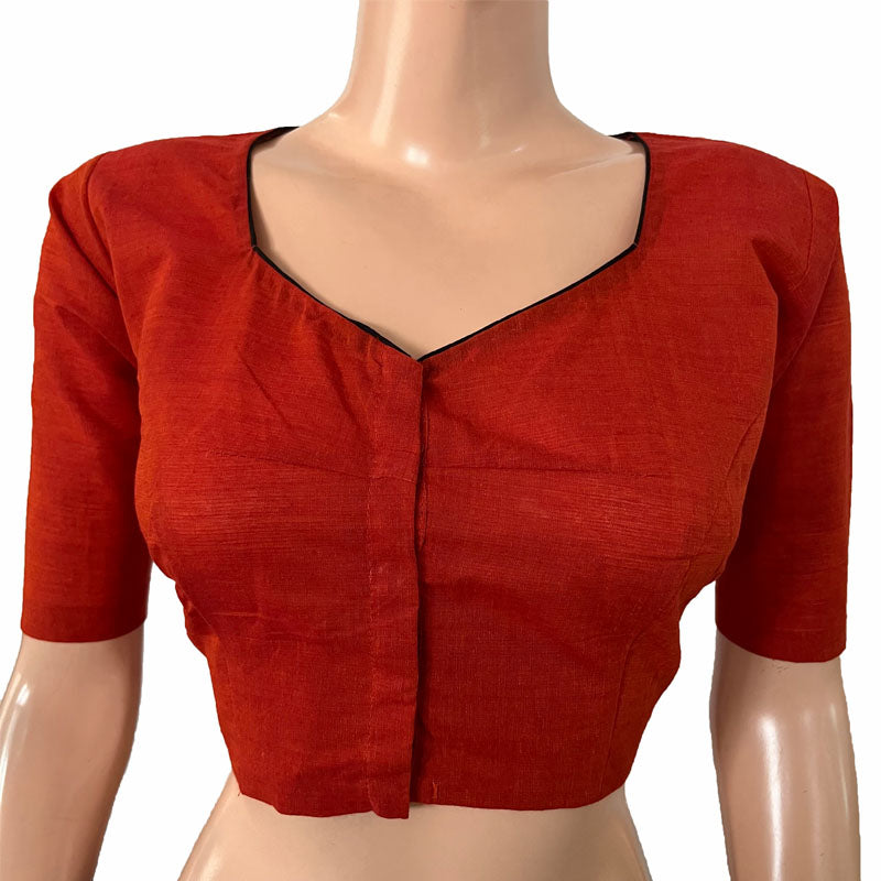 Handloom Cotton Sweetheart neck Blouse, Rust - Orange, BH1253