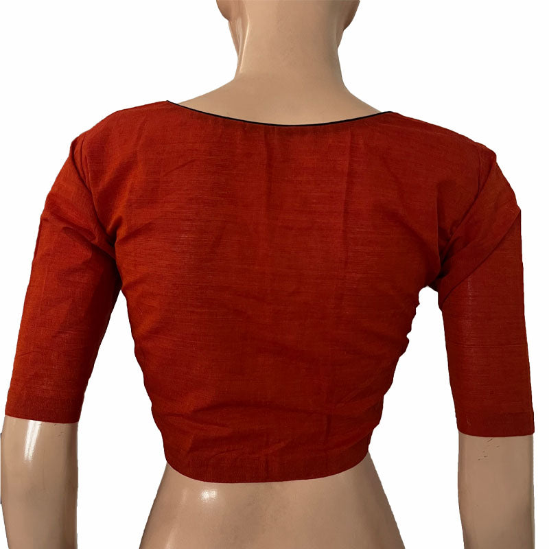Handloom Cotton Sweetheart neck Blouse, Rust - Orange, BH1253