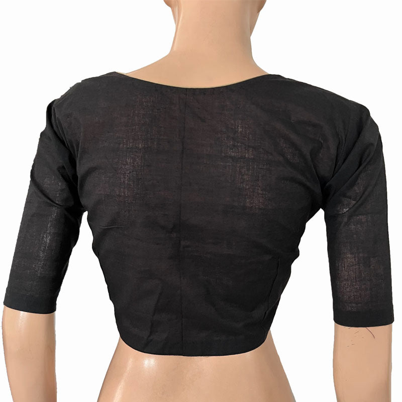 Handloom Cotton Sweetheart neck Blouse, Black, BH1254