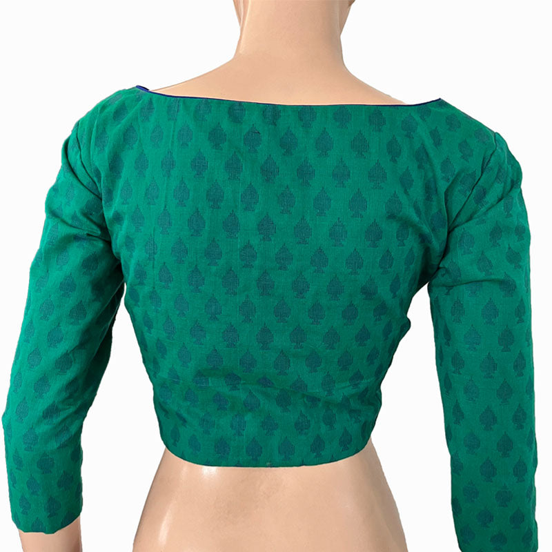 Jacquard Cotton Boat neck Blouse with Lining, Green, BH1260