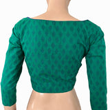 Jacquard Cotton Boat neck Blouse with Lining,  Green,  BH1260 Jacquard Cotton Boat neck Blouse with Lining,  Green,  BH1260