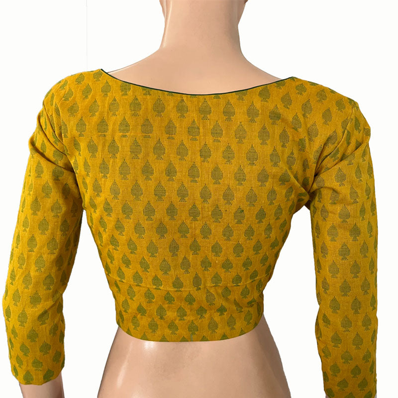 Jacquard Cotton Round neck Blouse with Lining, Yellow, BH1261