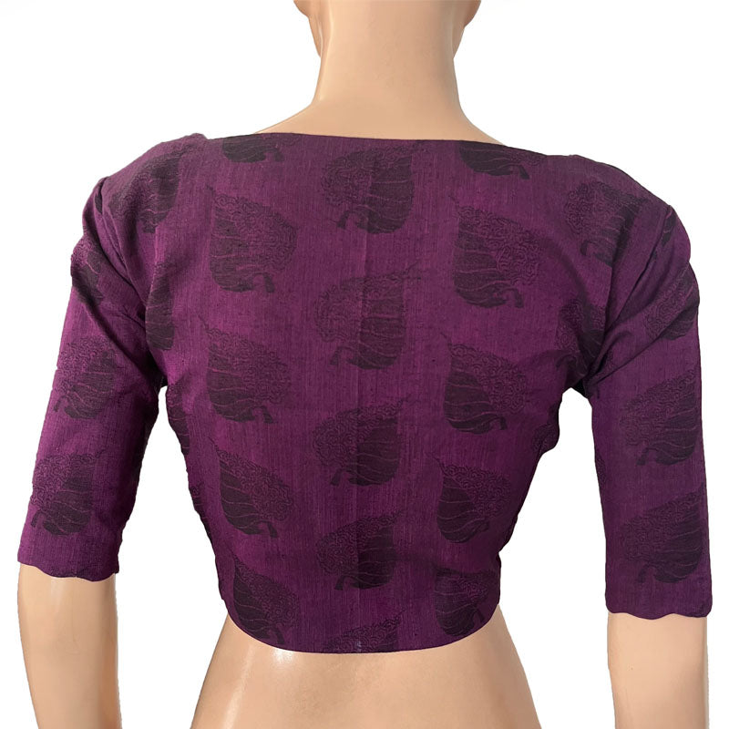 Jacquard Cotton Scallop neck Blouse with Lining, Purple, BH1265