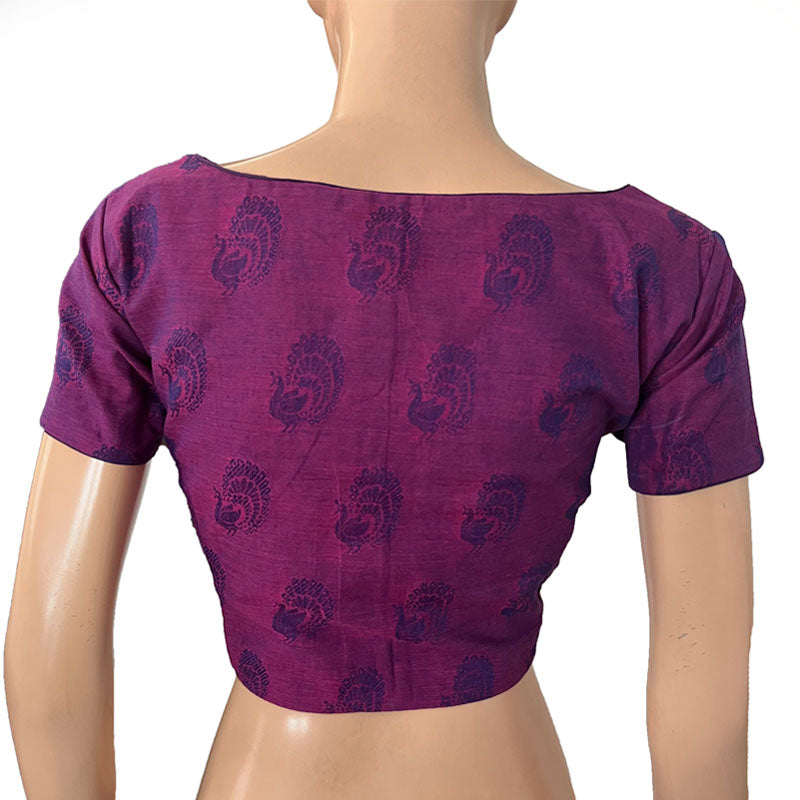 Jacquard Cotton Boat neck Blouse with Short Sleeves & Lining, Purple, BH1266