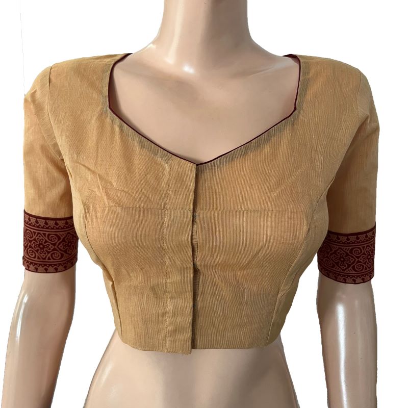 South Cotton Sweetheart neck Blouse with Ajarkh Patches ,Berge , BH1282
