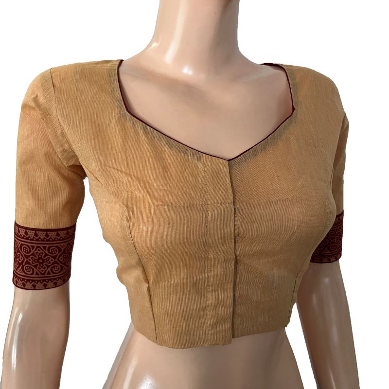 South Cotton Sweetheart neck Blouse with Ajarkh Patches ,Berge , BH1282