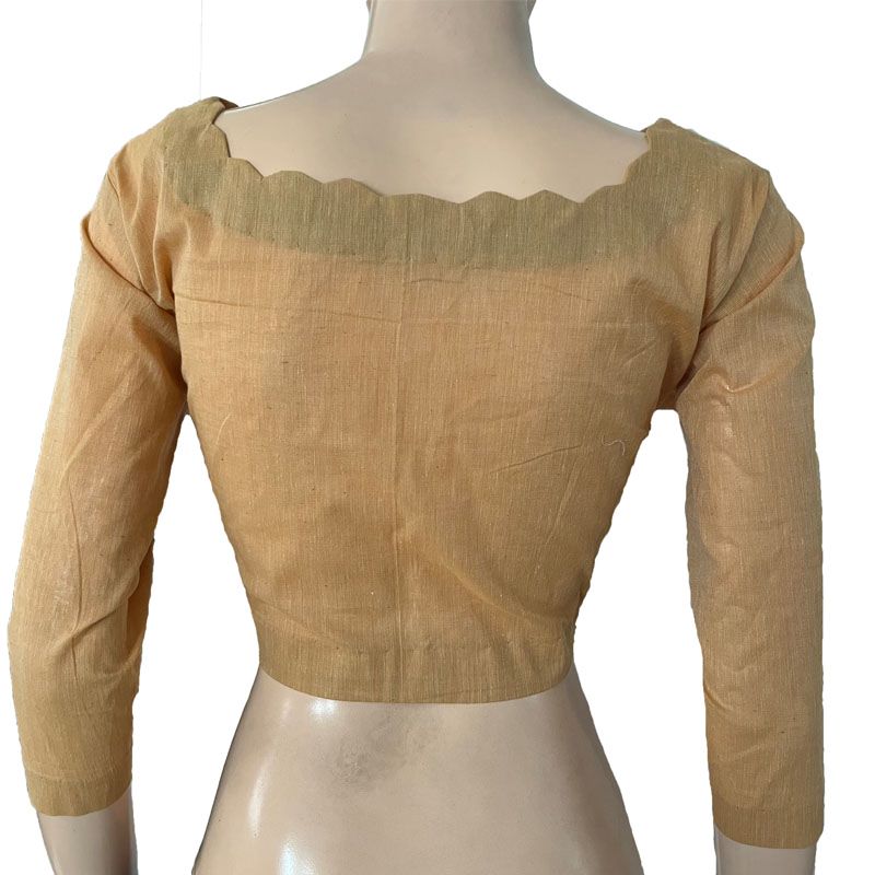 South Cotton Scallop neck Blouse with Lining ,Beige , BH1283