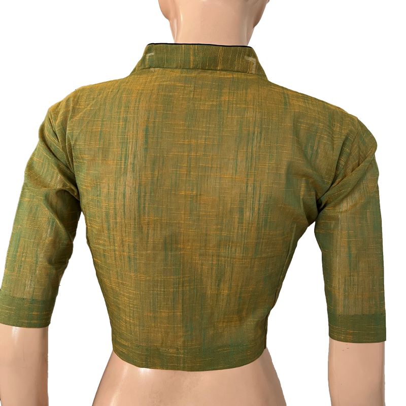 Slub Cotton High neck Blouse Green , BH1286