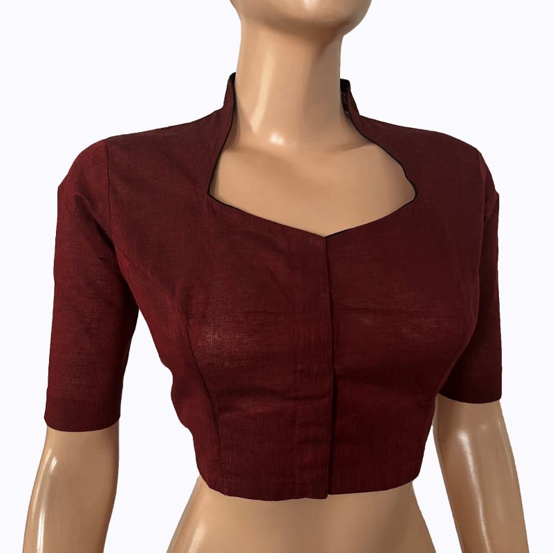South Cotton High neck Blouse, Maroon, BH1287