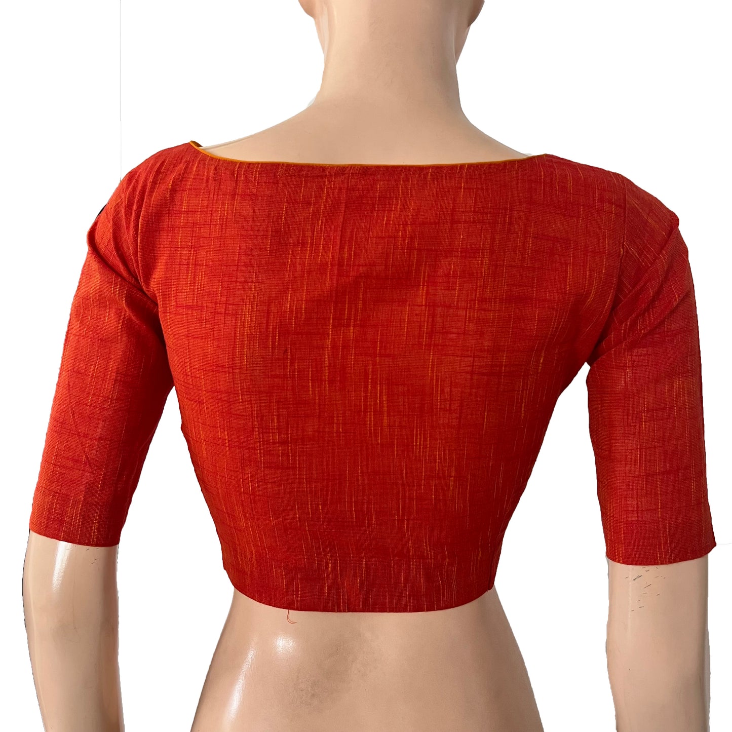 Slub Cotton Boat neck Blouse with Wooden Button Details, Rust BH1291