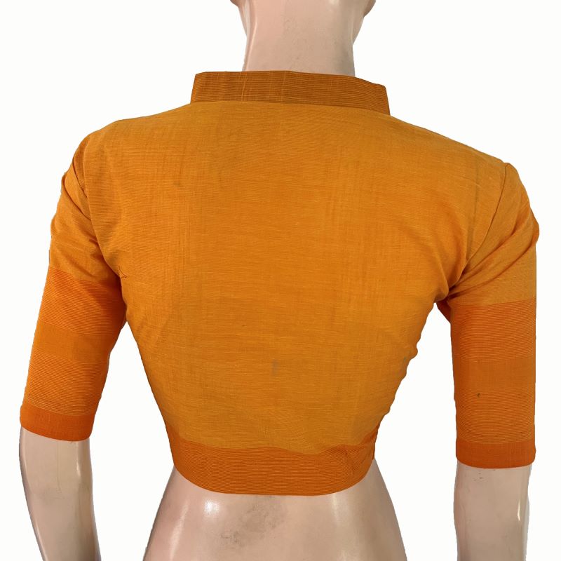 Handloom Woven Cotton V collar Blouse , Yellow , BH1303