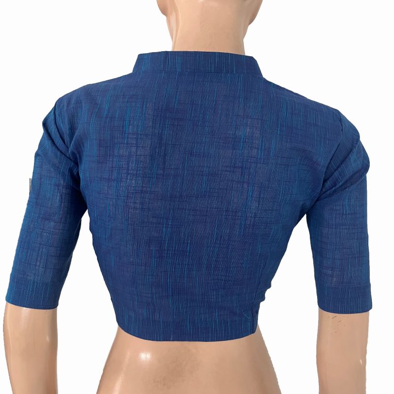 Slub Cotton V- Collar Blouse ,Blue , BH1311