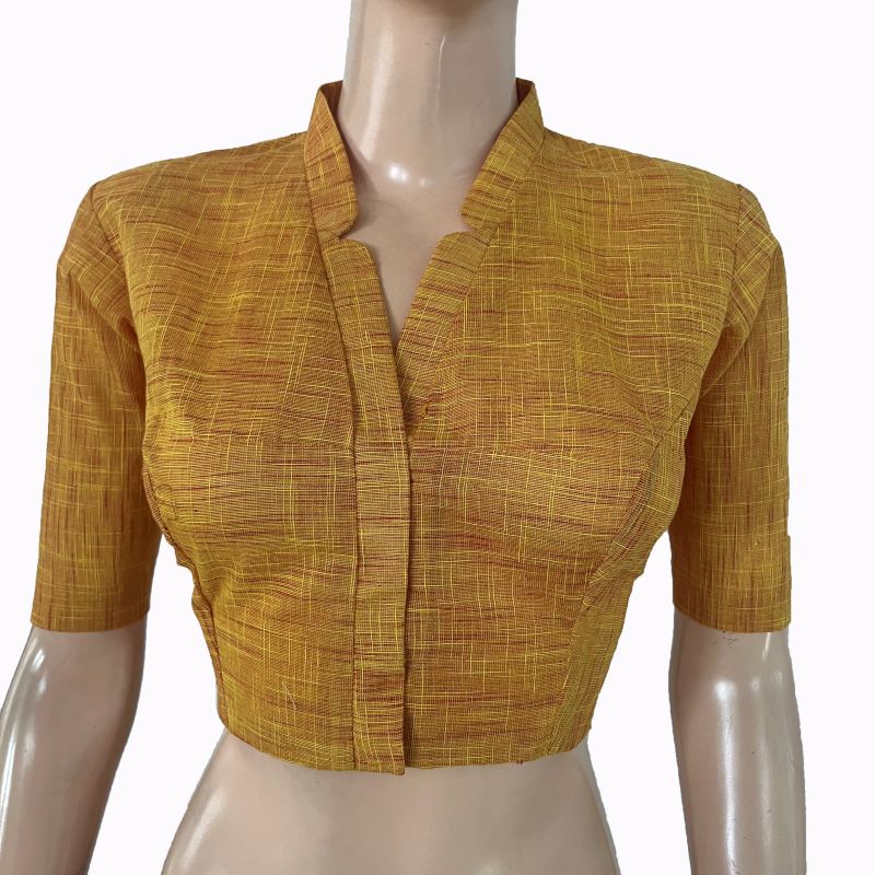 Slub Cotton V Collar Blouse ,Yellow , BH1313
