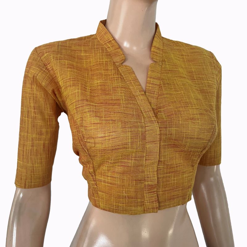 Slub Cotton V Collar Blouse ,Yellow , BH1313