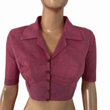 South Cotton Shirt Collar Blouse with Wooden Button Details ,Pink , BH1319 South Cotton Shirt Collar Blouse with Wooden Button Details ,Pink , BH1319