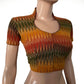 Ikat Cotton High neck Blouse with Short Sleeves, Multicolor, BI1171