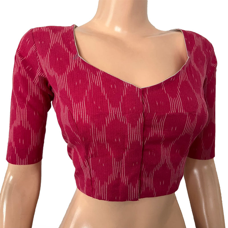 Ikat Cotton Sweetheart neck Blouse, Pink, BI1172