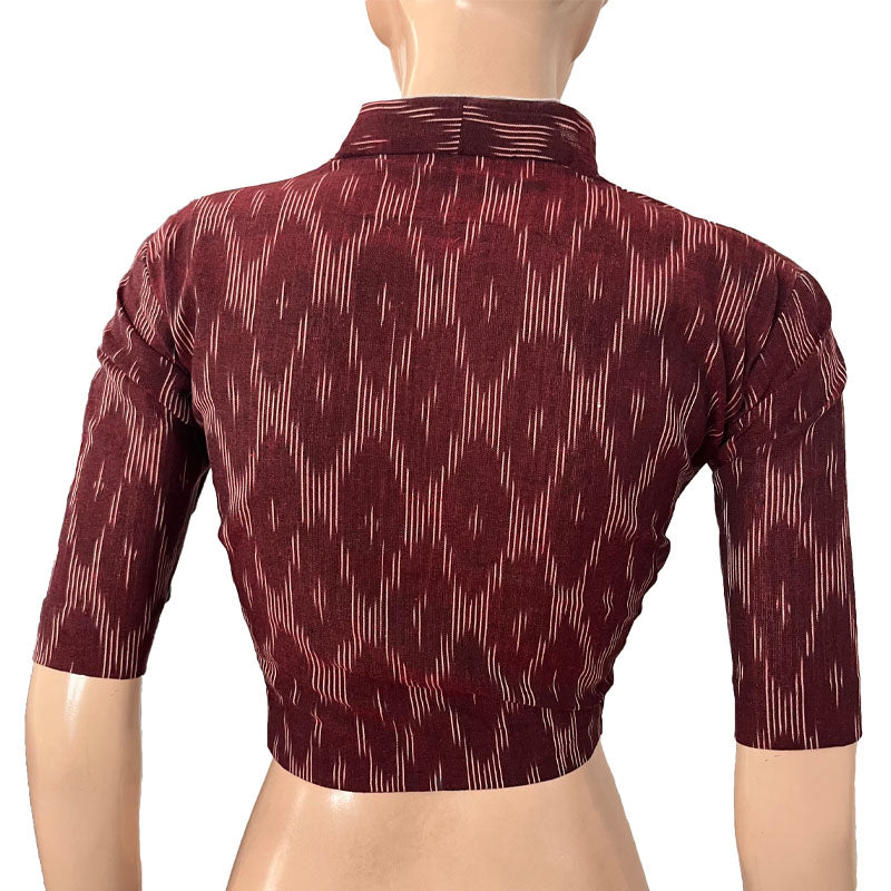 Ikat Cotton High neck Blouse, Brown, BI1174