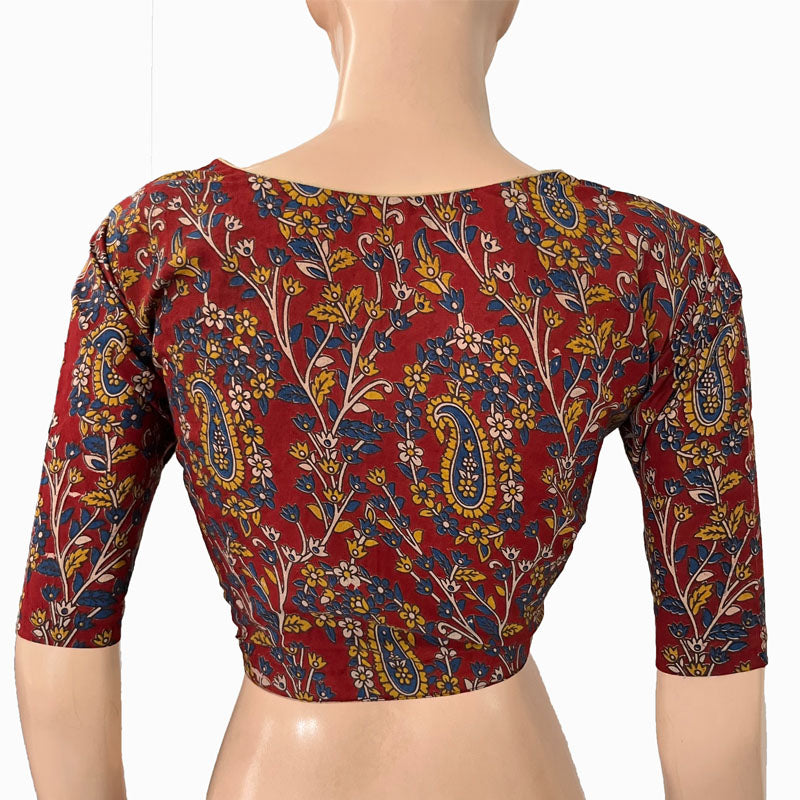 Kalamkari Cotton Pot neck Blouse, Maroon, BK1266