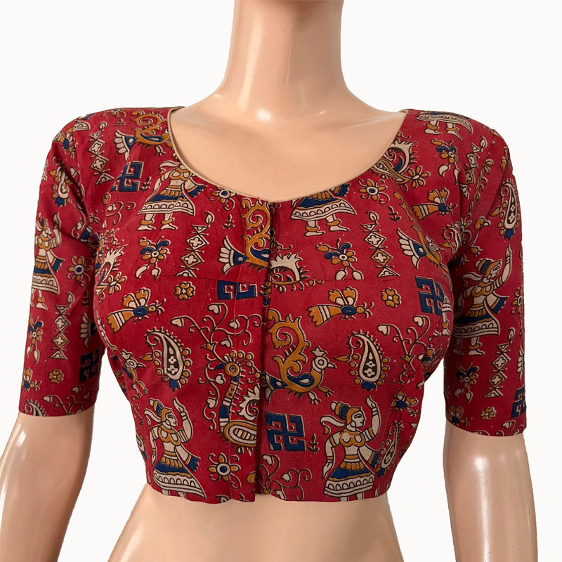 Kalamkari Cotton Round neck Blouse, Pink, BK1274