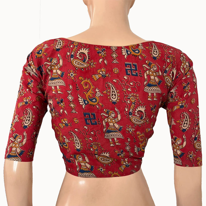 Kalamkari Cotton Round neck Blouse, Pink, BK1274