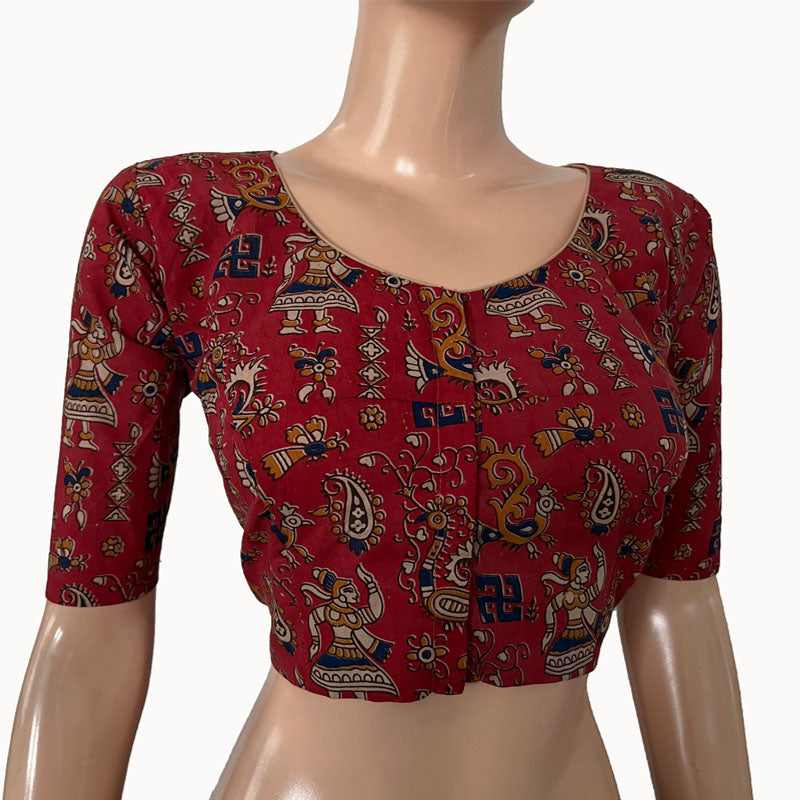 Kalamkari Cotton Round neck Blouse, Pink, BK1274