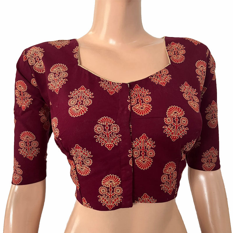 Printed Cotton Pot neck Blouse, Purple, BP1191