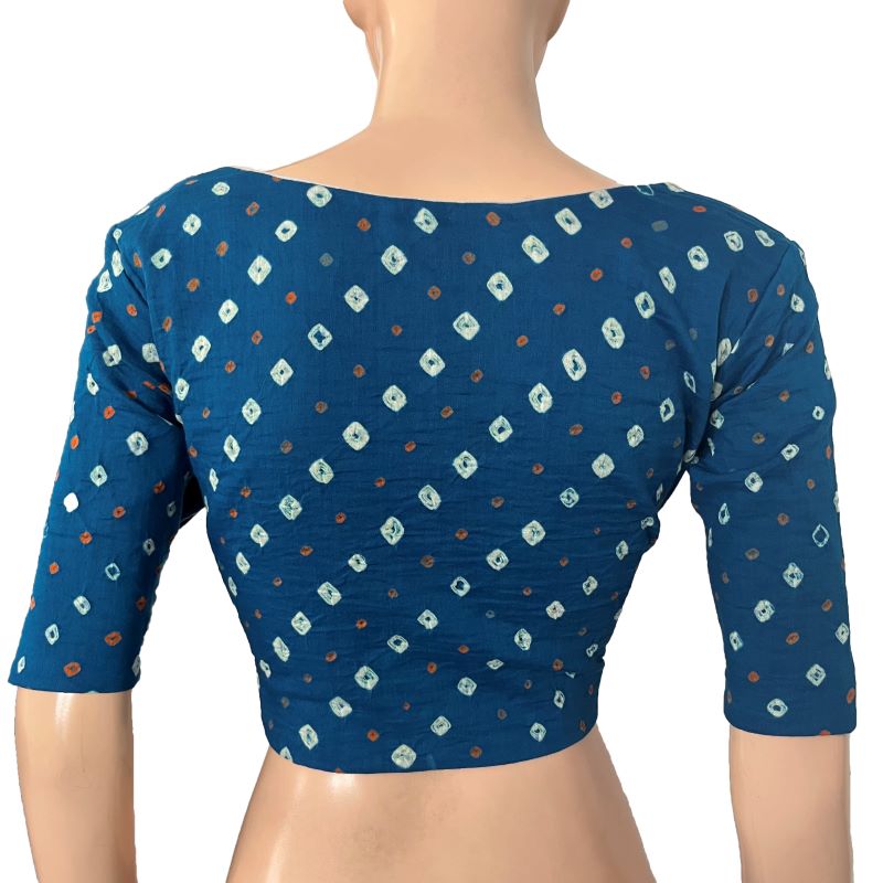 Bandhani Cotton V neck Blouse, Iris Blue, BP1200 Bandhani Cotton V neck Blouse, Iris Blue, BP1200